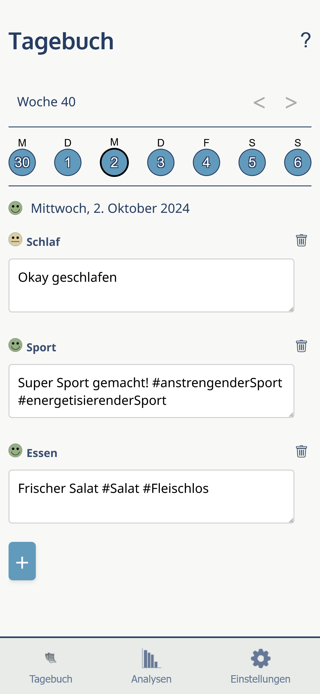 Einträge schreiben Screenshot